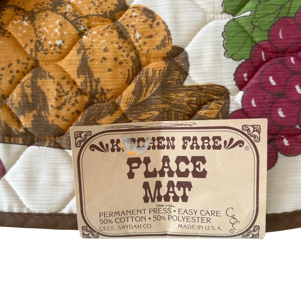 VTG NWT Kitchen Place Mats Wine Bread Lot Oval Quilted USA Made MCM Cottage Core